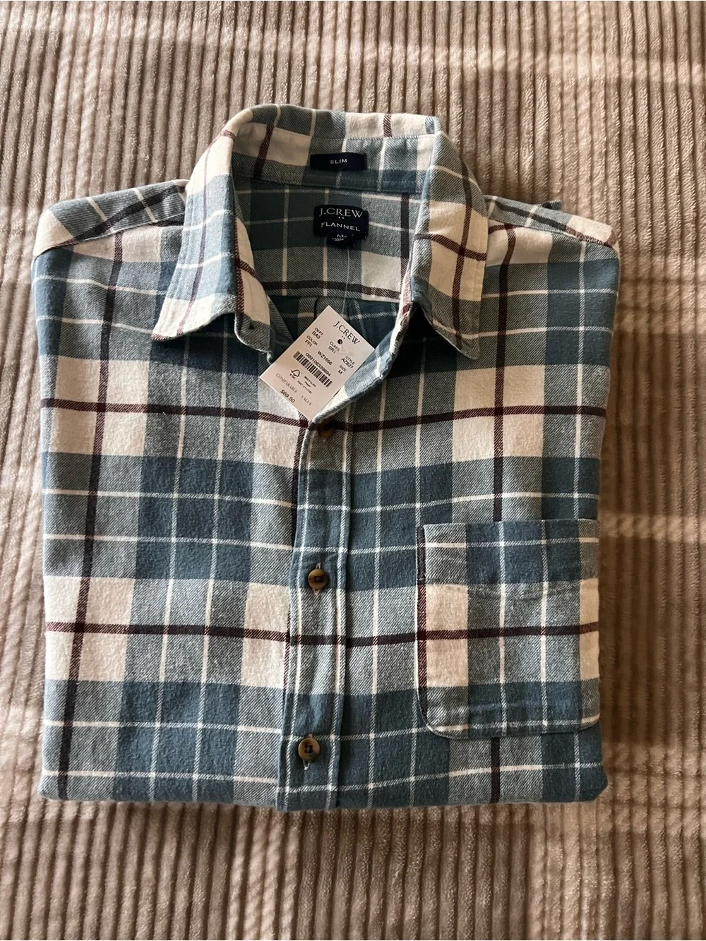 J. Crew Plaid Flannel Button-Down Shirt in Blue and Cream